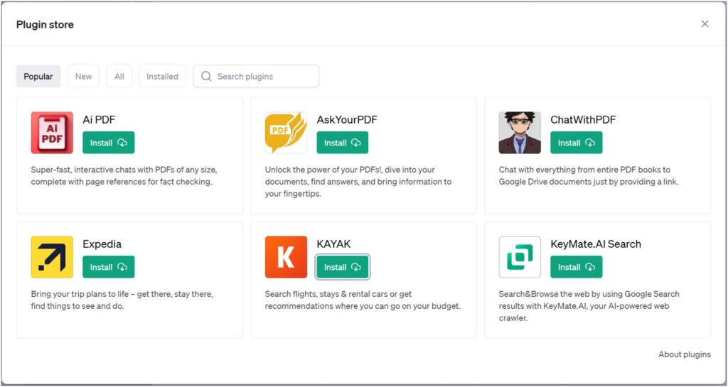 ChatGPTのPlugin store
