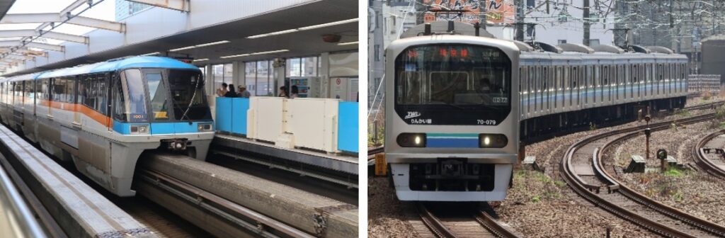 東京モノレール天王洲アイル駅（左）、東京臨海高速鉄道りんかい線