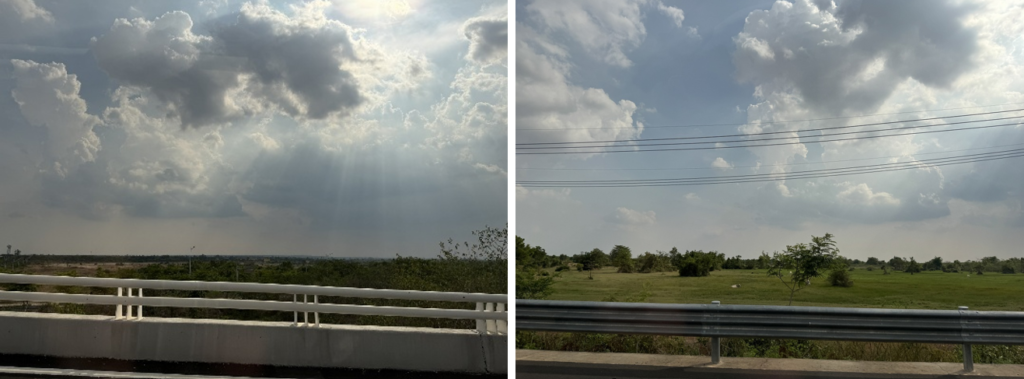 車窓に広がる田園と集落のどこまでも続くゆったりとした風景