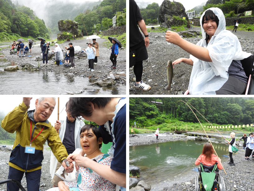 清流を舞台に、障害の有無に関わらず渓流釣りを楽しむ参加者