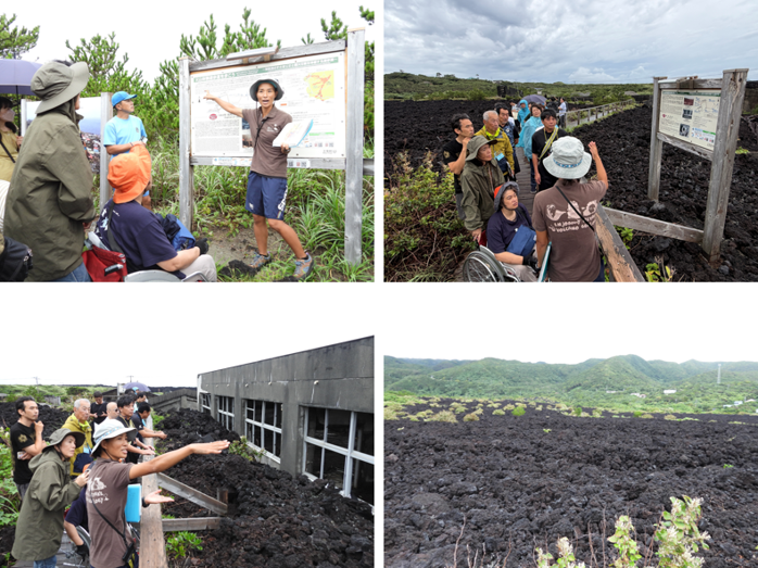 火山体験遊歩道をガイドの説明を聞きながら歩いた