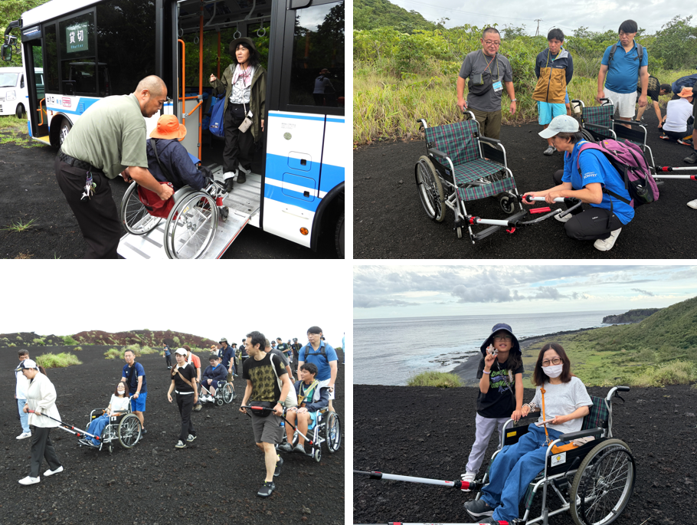 ひょうたん山を車いすけん引装置などを使って移動